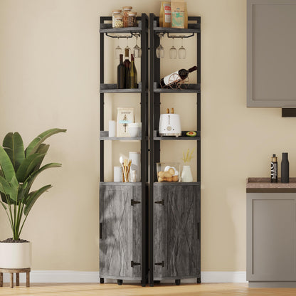 YITAHOME 70.8" Tall Industrial Corner Shelf & Wine Bar with Storage, 5-Tier Bookshelf in Grey & Black