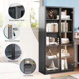 MIIIKO 63" Grey Glass Door Display Cabinet with 5 Shelves for Curios and Collectibles MIIIKO