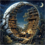 DAZZLEDOTS Diamond Art Kits for Adults, Book Forest Diamond Painting 5D Magic Moon Library Diamond Art Kits for Beginners DIY Full Drill Paint by Diamonds Dot Gem Art for Home Wall Decor 13.8x13.8inch DAZZLEDOTS