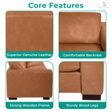 Naomi Home Freya Genuine Leather Sofa for Living Room, Bedroom - Loveseat, Sofa - Luxurious Comfort, Goose Feather Cushion Filling, Square Arm Design, Sturdy Block Legs, Elegant, Tan Naomi Home