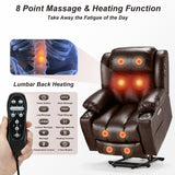Outspurge Power Lift Recliner Leather Chair Sofa with Massage & Heat, Lazy Boy Chair with Cup Holders, USB & Type-C Ports, Remote Control (Brown) Outspurge