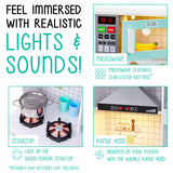 Lil’ Jumbl Kids Wooden Kitchen Set, Pretend Working Sink with Real Running Water, Includes Range Hood, Microwave & Stove Top That Make Realistic Sound & Light, Full Accessory Set Included Lil' Jumbl