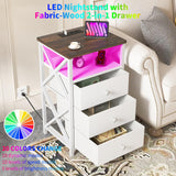 LTTDOUK LED Nightstand with Charging Station, Tall Dresser for Bedroom with LED Light, Side Table Bedside Tables with USB Ports and Outlets, White End Table with Drawer for Bedroom, Living Room LTTDOUK