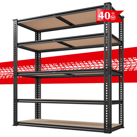REIBII 72''H Garage Shelving 2500LBS Storage Shelves Heavy Duty Shelving 5 Tier Metal Shelves for Garage Shelves Adjustable Shelving Units and Storage for Closet Pantry Shelf, 72" H x 40" W x 20" D REIBII