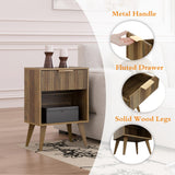 YAUKOMEL Fluted Night Stand with Opening Storage,Mid Century Bedside Table with Drawer,Wood Nightstand with Solid Wood Legs,End Table Side Table for Living Room,Bedroom,Caramel Oak CTG56BR YAUKOMEL