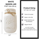Small White Mason Jar Decor – 16 oz Hand Painted Distressed Jar – 5 Inch Farmhouse Pen Holder or Small Flower Vase – Rustic Modern Centerpiece for Desk, Tiered Tray (White Jar - No Flowers) Viva's Flower Shop
