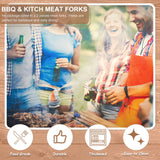 2 Pieces Meat Fork Stainless Steel Carving Fork with Wood Handle Cooking Fork BBQ Fork Grill Fork Steak Fork for Kitchen Barbecue Serving Cooking Grilling Roasting 10.5 Inches, Round Handle CHENGU