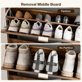 Entryway Shoe Storage Cabinet, Wooden Slim Organizer with 2 Hidden Drawers, Narrow Rack for Shoes, Flip Dresser for Entrance or Hallway, Space-Saving Storage Table, Rustic Brown HMFOR