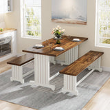 Tribesigns 47" Dining Table Set for 4-6, 3-Piece Kitchen Room Table with 2 Benches, Farmhouse Wood Dinner Table for Small Space, Home Kitchen, White & Rustic Brown Tribesigns