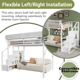 Mirightone Full Size Loft Bed with Stairs and Storage, Metal Loft Bed Frame with Bedside Shelf and Large Under-Bed Space, Heavy-Duty Loft Beds for Adults Teens and Kids, White Mirightone
