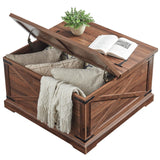 Barnyatoh Farmhouse Square Coffee Table with Storage, Wood Center Table with Hinged Lift Top, Rustic Cocktail Table with Large Hidden Storage Compartment for Living Room, Bedroom,Brown Barnyatoh