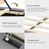 YITAHOME King Size Bed Frame with Adjustable Headboard, 4 Storage Drawers and Charging Station, Linen Upholstered Bed Frame with Button Tufted, No Box Spring Needed, Fast Assembly, Noise-Free, Grey YITAHOME