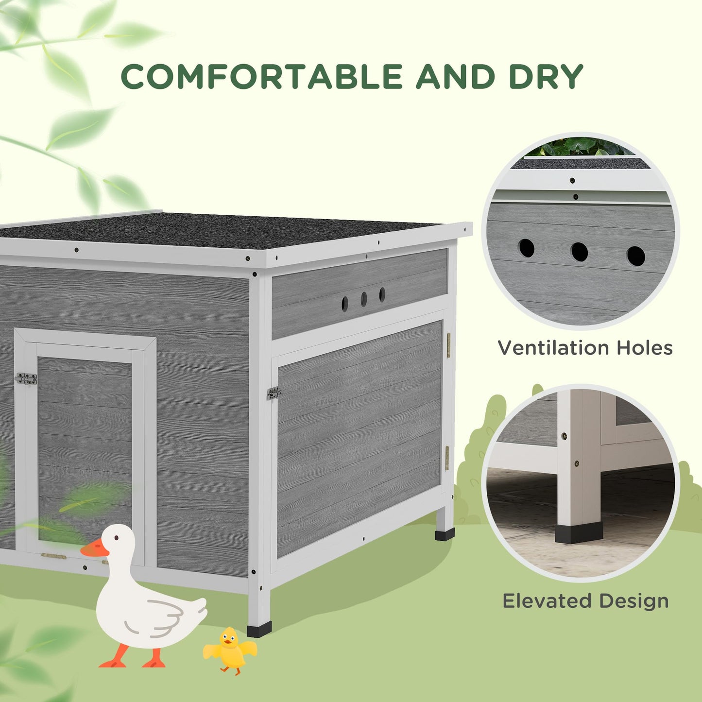 PawHut Duck Coop, Wooden Rabbit Hutch with Openable Roof, Removable Floor, Double Doors, Ramp, Weatherproof Pet House, Small Animal Outdoor Shelter for 3-6 Chickens, Geese 30" x 38" x 30"