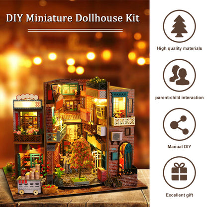 DIY Miniature Dollhouse Kit 1:24 Scale Wooden Room Making Kit with Furniture and LED Light Handmade Mini Crafts Dollhouse Exquisite Wooden Model Building Set for Boys Girls Home Decoration