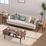 HAIOOU Set of 2 Mid Century Nightstand with Charging Station, Mid Century LED Light Modern End Table with Drawer, Glass Door, Open Shelf, Small Side Table Pine Wood Legs for Home Bedroom Living Room HAIOOU