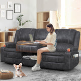 Yolsali 3-Seater Recliner Sofa, Manual Reclining Couch with Multi-Functional Middle Seat, Reclining Sofa for Living Room with Hidden Storage Space, Cup Holders, and Removable Console - Grey Yolsali