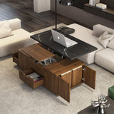 KEIKI Expandable Desktop Lift Top Nesting Coffee Table with 2 Stools, 1 Hidden Storage Space & Drawers, Wood Modern Rectangular Center Table for Living Room Furniture, Black & Walnut KEIKI