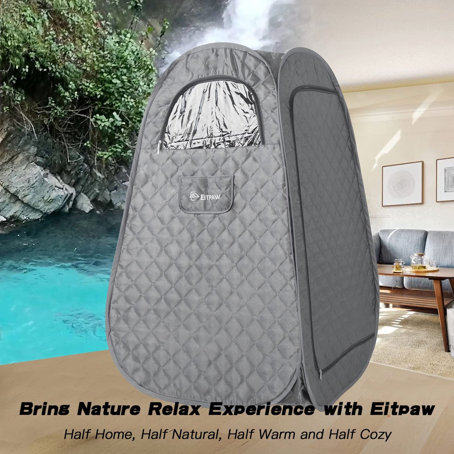 Eitpaw Portable Sauna for Home, Personal Steam Sauna for Home Spa, Full Size Portable Sauna with Foldable Chair, Remote Control Included, Grey, 110V