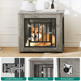 YITAHOME 27.2" L Dog Crate Furniture for Medium Dogs, 2-in-1 Iron-Wood Fusion Dog cage Indoor up to 30 lb, Side End Table, Modern Dogs Kennel with Waterproof Top, Safety Corners,Steel Lock,Grey YITAHOME