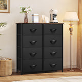 DWVO Dresser for Bedroom, Fabric Dresser with 8 Drawers, Tall Dresser, Double Dresser, Chest of Drawers for Closet, Living Room, Sturdy Steel Frame, Wooden Top, Easy Pull Handle, Black Ash DWVO