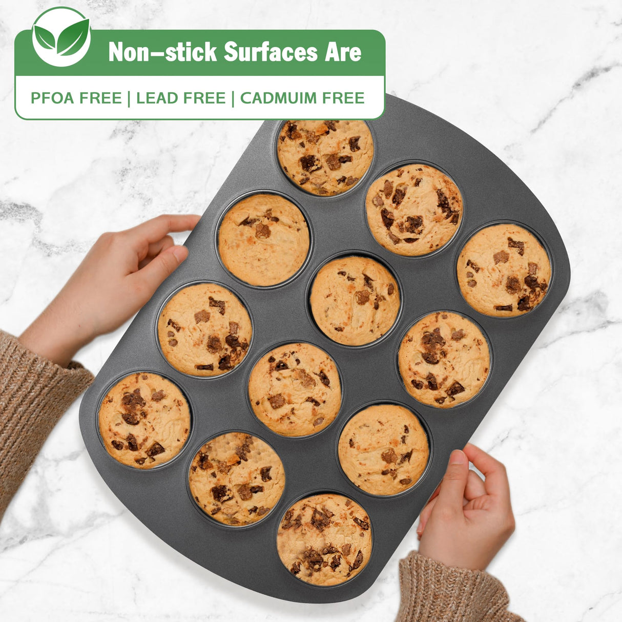 Tiawudi Muffin Top Pan, 12 Cavity Cupcake Pan, Nonstick Baking Pan for Eggs, Cornbread and Cookies, Whoopie Pies Pan, 3 Inch Yorkshire Pudding Pan, Set of 2 Tiawudi