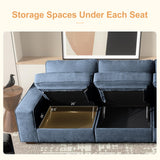 COOSLEEP 100" Sofa with Seats Storage, Comfy 3-Seater Chenille Fabric Couch for Living Room, Office, Apart W/Deep Seat, USB Charging, Upholstered Couch with Removable Cover, (Blue) COOSLEEP HOME