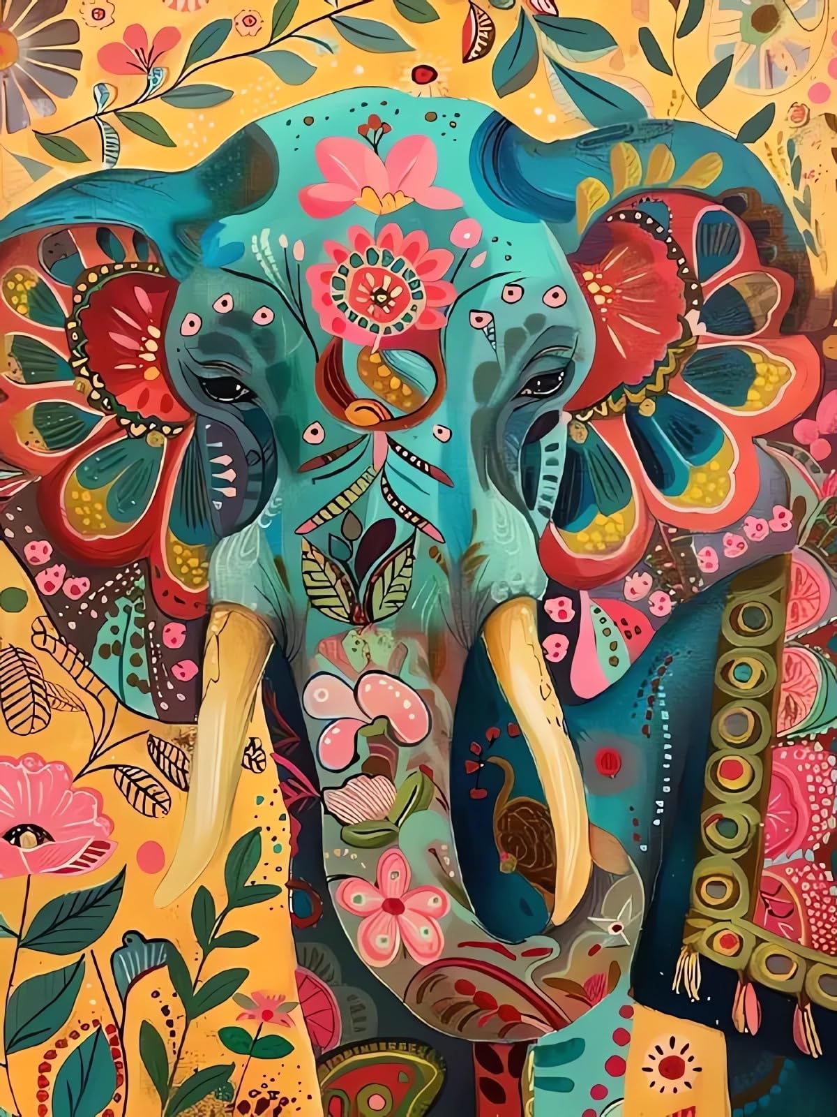 Elephant Diamond Art Kits for Adults, Animals Diamond Painting for Beginners, Flower Diamond Dot, Small Dimond Art Paintings Kit, Full Drill Gem Painting, Crafts for Adults, Home Wall Decor 12x16inch Rekxtmo