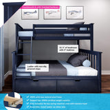 Max & Lily Twin-Over-Full Bunk Bed with Storage Drawers in Natural Wood Max & Lily