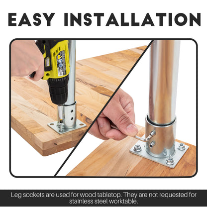 DuraSteel Galvanized Legs for Work Table - 33.5 inch Replacement Galvanized Legs - Fits Commercial Food Prep Stainless Steel Utility Table or Maple Wood Worktable, Silver - WoodArtSupply