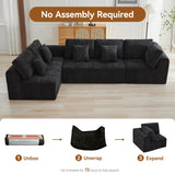 140''Modular Sectional Couches for Living Room, Cloud Boneless Compressed Sectional Sofa, Oversized L Shaped 5 Seater Upholstered Memory Foam Sofa, No Assembly, Chenille Black WUTUTUEE
