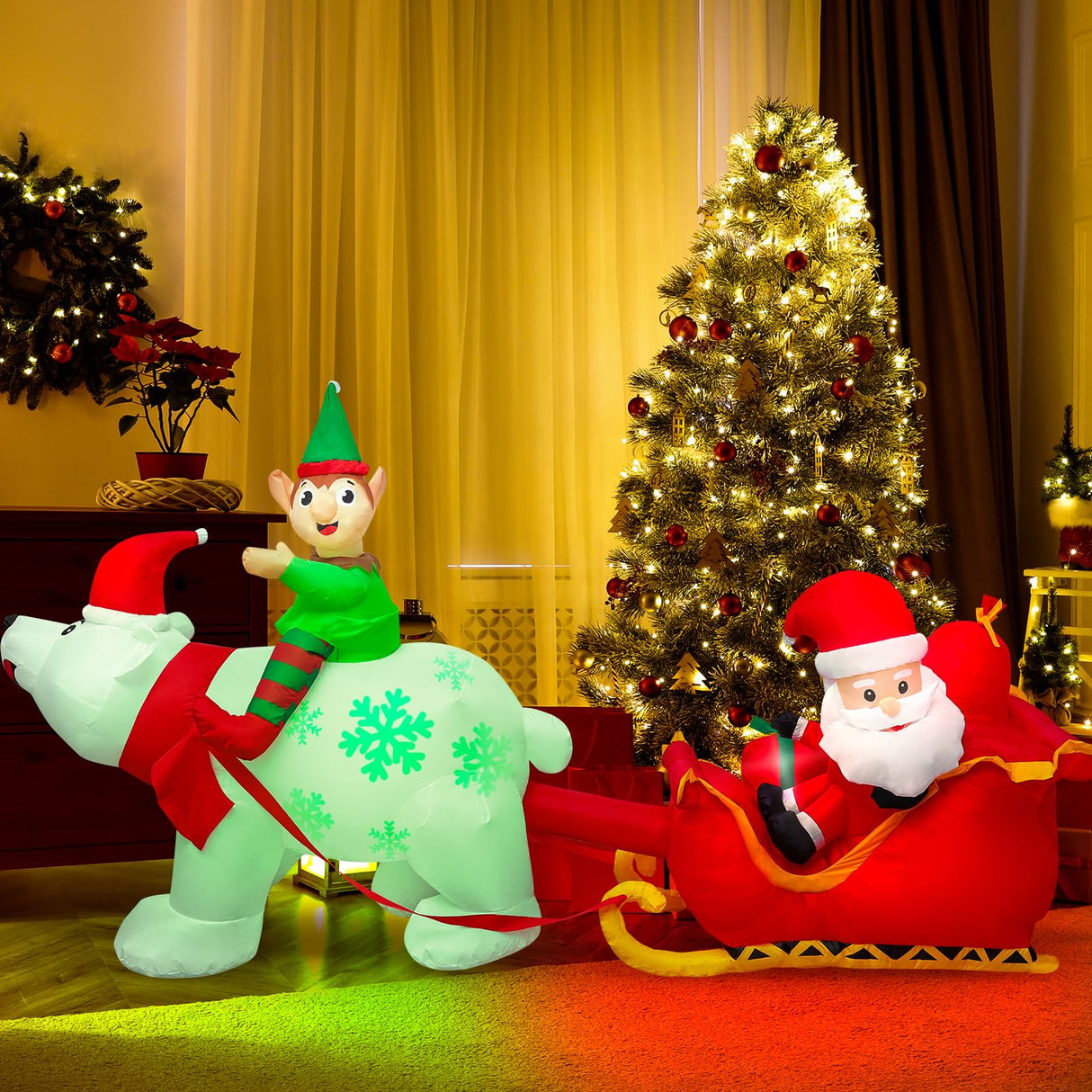 Max Fun 9.5Ft Christmas Inflatables Outdoors Decorations Santa Claus on Sleigh LEDs Build-in Blow Up Christmas Yard Inflatable Decoration for Outdoor Indoor Garden Lawn Max Fun