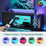Bestier LED TV Stand with Power Outlets for 55/60/65 Inch TV, Gaming Entertainment Center with Cabinet for PS5, Modern TV Cabinet with Adjustable Glass Shelves for Living Room, Bedroom 58 Inch,Black Bestier