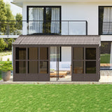 Domi 12x16FT Wall Mounted Sunroom,Solarium Aluminum Enclosed Gazebo with Hard Walls,Front Door&Side Entrance,Galvanized Steel Sloping Roof&Detachable PC Screen,Lean to Gazebo Sun Room for Patio Deck domi outdoor living