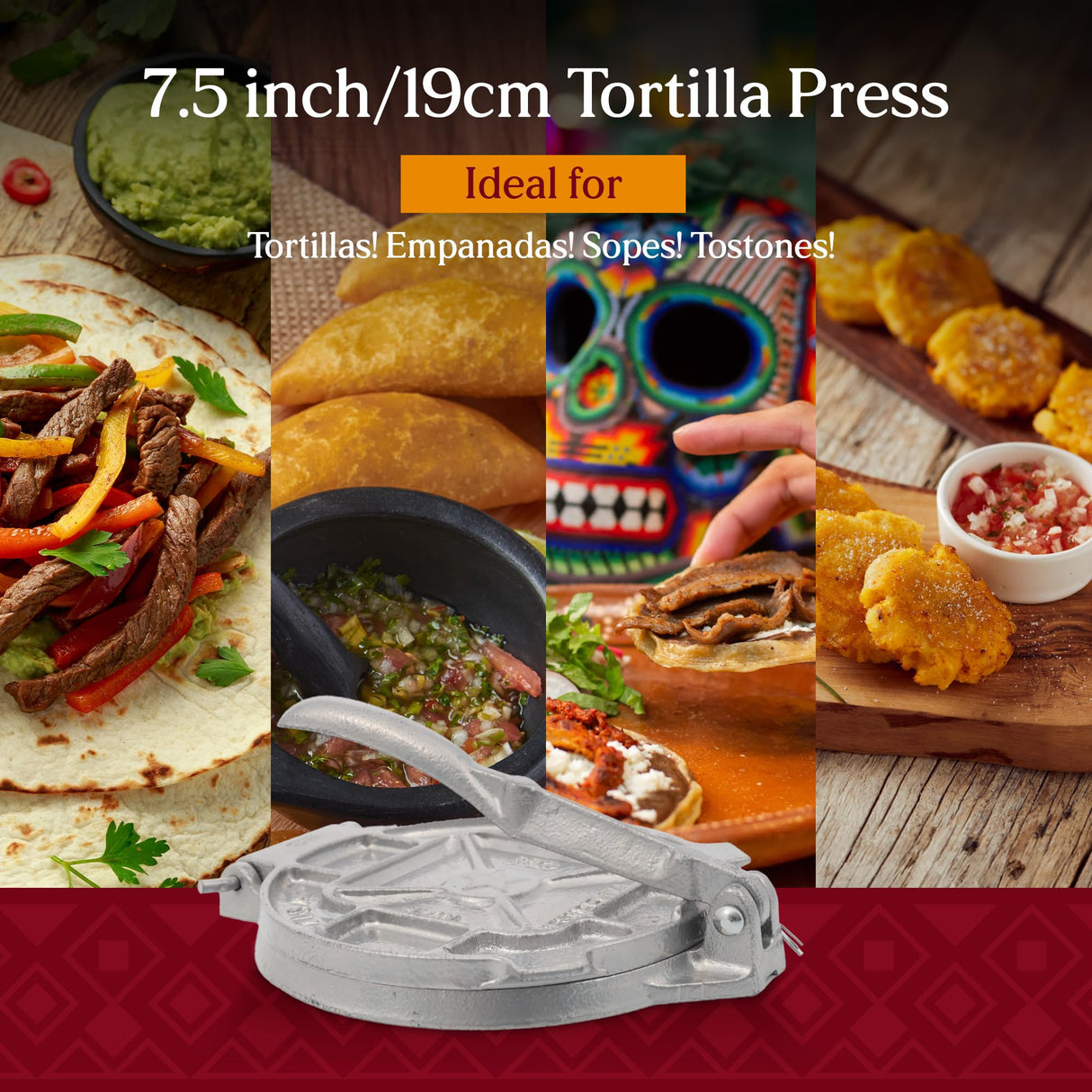 Estrella (7.5 inch) Cast Iron Tortilla Press and Tostonera, Perfect for Mexican Food, Tortillas, Burritos, Quesadillas, Empanadas, and Sopes, Prensa Para Tortillas, Silver Finish universal