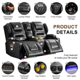 DRMBOOK RV Power Loveseat Recliner Sofa, Faux Leather Double Wall Hugger Reclining Sofa with Console, Home Theater Seating Chair with Cup Holders, 2 Person Couch RV Furniture for Living Room, Black DRMBOOK