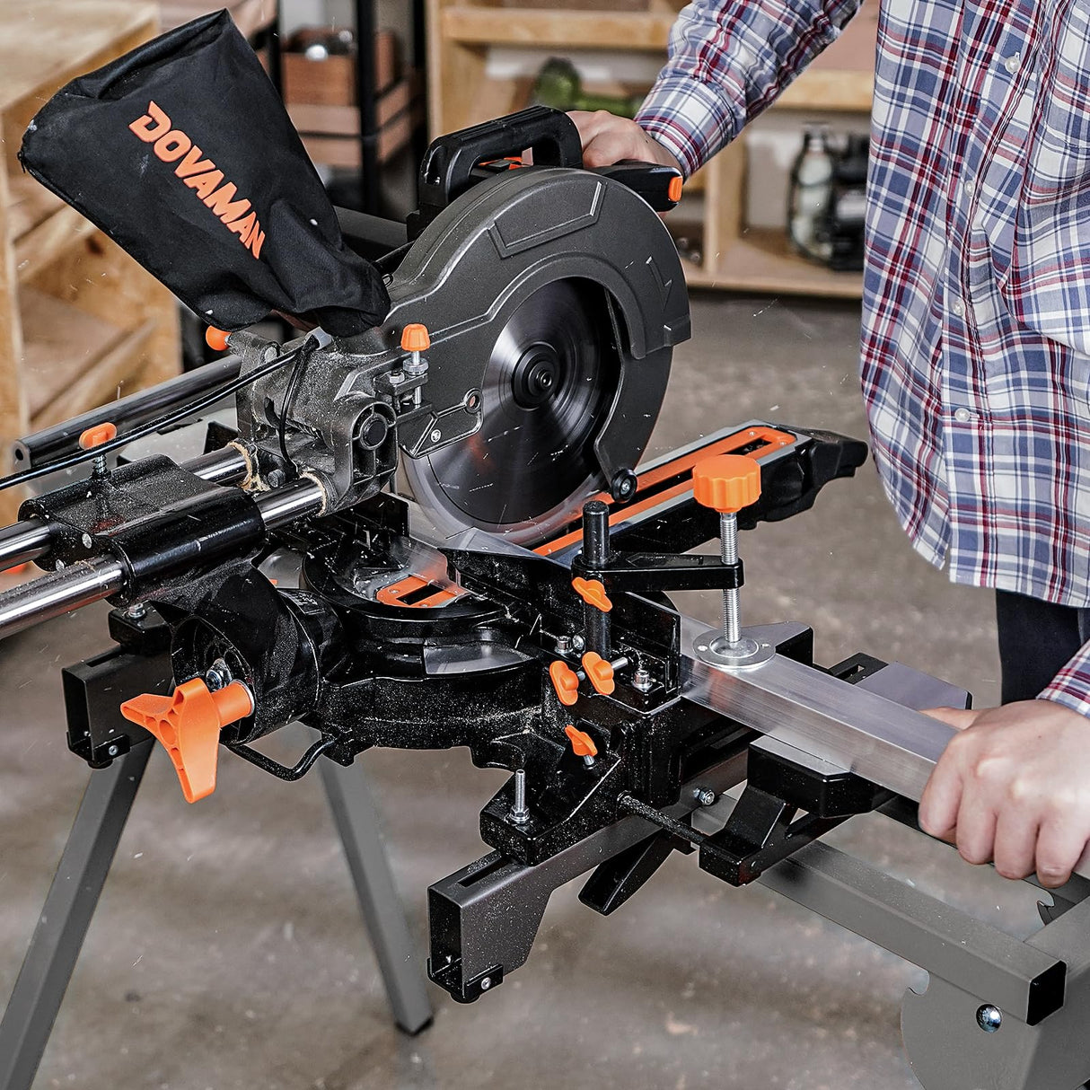 DOVAMAN Miter Saw Stand, 3-Step Quick Install & Fold, Lightweight 22LB Design, 330LB Capacity, 78-1/8'' Max Sliding Rail, Compatible with DMS01A, DMS03A & Most Mitre Saw Brands - MS01A DOVAMAN