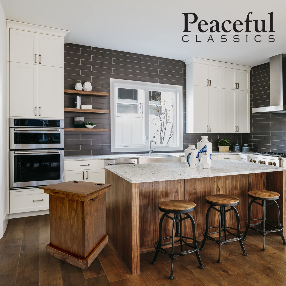 Peaceful Classics Wood Garbage Bin Cabinet - Wooden Trash Can w/Hidden Design, Stylish Kitchen Garbage Can, Amish Made Cabinet Hidden Trash Can, Handmade Waste Bin Cabinet Storage (Cherry) Peaceful Classics