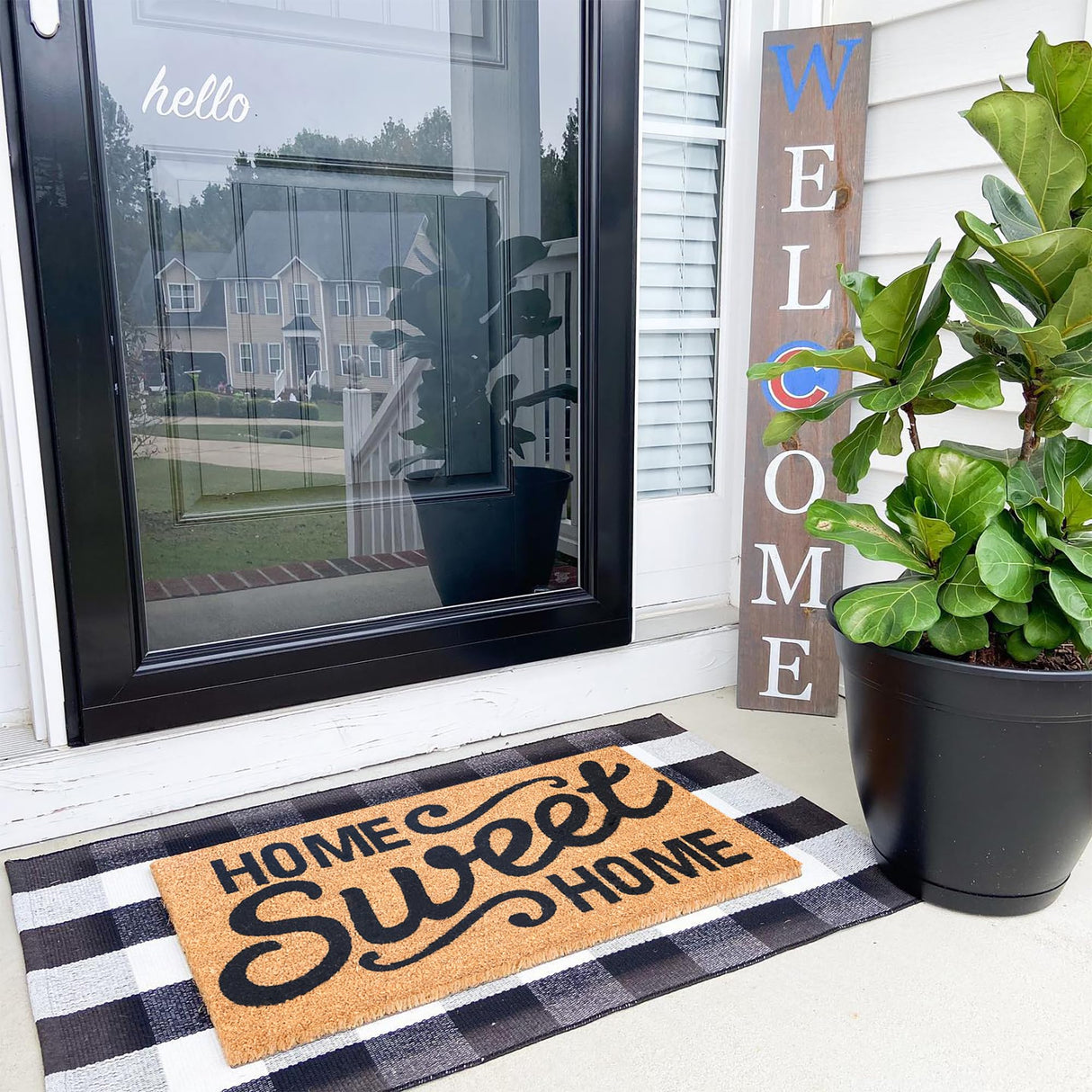 Home Sweet Home Doormat Set, 2-Piece Layered Front Porch Mat Combo, Natural Coir Welcome Mat with Black and White Buffalo Plaid Rug, Farmhouse Outdoor Entryway Decor for Porch, Patio, Home Homydecor