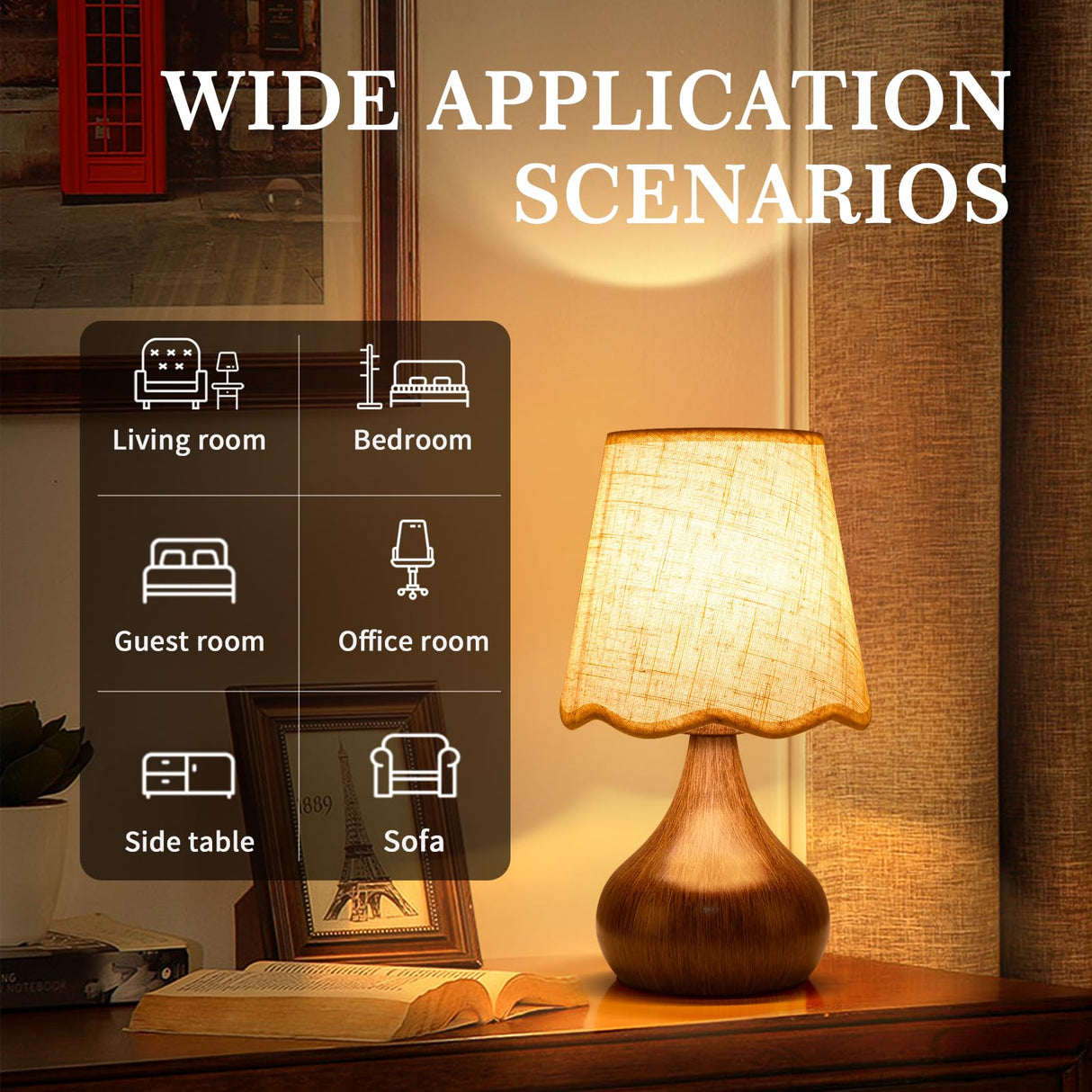 Ziqqeelam Wood Grain Small Bedside Table Lamp for Bedroom, Farmhouse Bedroom Lamps for Nightstand, Small Table Lamps for Small Spaces for Bedroom, Home Office, Living Room, Kids Dorm Ziqqeelam