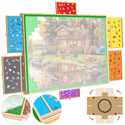 2000 Piece Puzzle Board Table with 6 Drawers and Cover,41”X 30” Portable Jigsaw Puzzle Tables for Adults and Kids Spinning Puzzle Saver Sorting Trays Boards