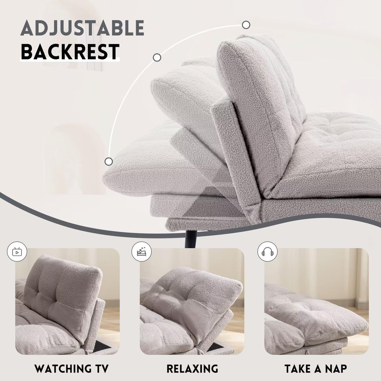 Siiejia Futon Sofa Bed, Convertible Sleeper Futon Couch Bed Adjustable Backrest Couch Splitback Modern Loveseat Small Sofa for Living Room, Apartment, Office, Bedroom, Grey Siiejia