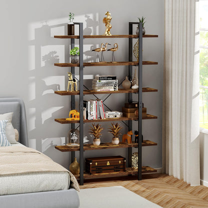 FRAPOW Bookshelf, 6 Tier Book Shelf 83Inch Tall Bookcase, Industrial Large Bookshelves Rustic Book Case with Open Metal Frame for Office, Bedroom, Farmhouse, Living Room