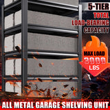 ZZXCBB Garage Shelving Heavy Duty, Adjustable 5-Tier Garage Shelves,3000LBS Metal Storage Shelves,Shelving Unit and Utility Storage Rack for Basement,Easy Assembly,Black 72''H x 35.4''W x 15.7''D ZZXCBB
