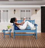 SERWALL Outdoor Bench, HDPE Outdoor Benches Weatherproof, 2-Person Garden Bench with 660 lbs Weight Capacity, Patio Benches for Outdoors, Garden, Porch, Backyard and Park, Navy Blue SERWALL