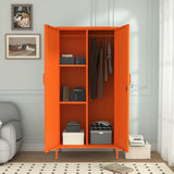2 Door Wardrobe 67 Inch Orange Metal Storage Cabinet with Hanging Rod, Office Double Door Lockable Metal Adjustable Shelves Wardrobe Bedroom Home Office Storage Cabinet Size： 67"H x 31.5"W x 18.1"D Aiasuit