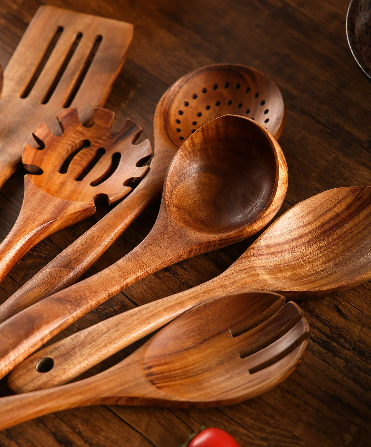 Wooden Spoons for Cooking, 10 Pcs Wooden Utensils for Cooking, NAYAHOSE Natural Teak Wood Spoons, Non-Stick Comfort Grip Kitchen Utensils Set NAYAHOSE