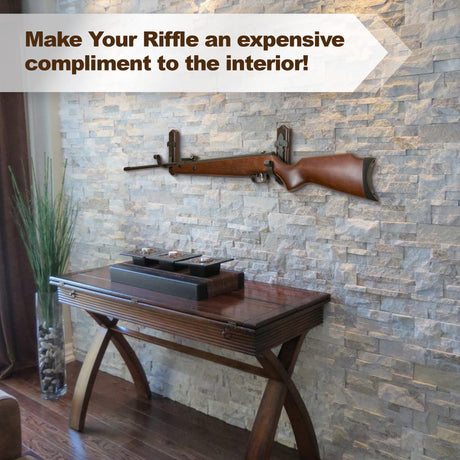 TESLYAR Gun Rack Wall Mount Hold Up Displays Horizontal Gun Rack and Shotgun Hooks Store Rifle Shotgun Bow Real Hardwood Hanger Brown TESLYAR
