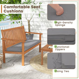 Tangkula 4 Piece Patio Wood Furniture Set, Acacia Wood Sofa Set w/Loveseat, 2 Chairs & Coffee Table, Soft Seat Cushions, Outdoor Wood Furniture Set for Porch, Yard, Balcony (Gray) Tangkula