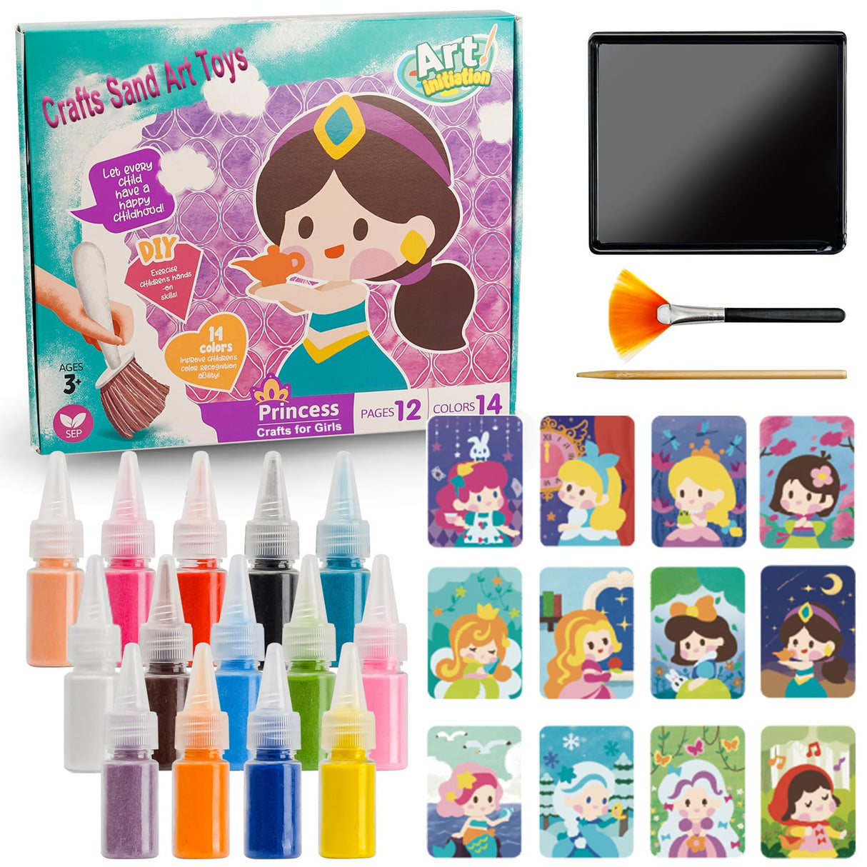 TNOONE Sand Art Kits for Kids,Crafts for Girls Ages 6-8,Princess DIY Creative Learning Toys,Ideal Gifts for Boys TNOONE