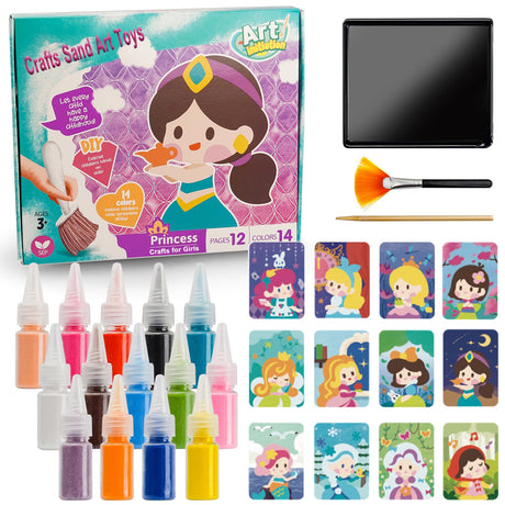 TNOONE Sand Art Kits for Kids,Crafts for Girls Ages 6-8,Princess DIY Creative Learning Toys,Ideal Gifts for Boys TNOONE